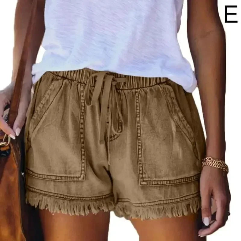 2023 New High Waist Elastic Waist Casual High Waist Slim Shorts Jeans Summer Women&