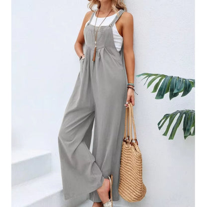 Summer Trendy New Pants Women Cotton Casual Jumpsuit Solid Multi-Color Wide Leg Straight Pants Office Lady&