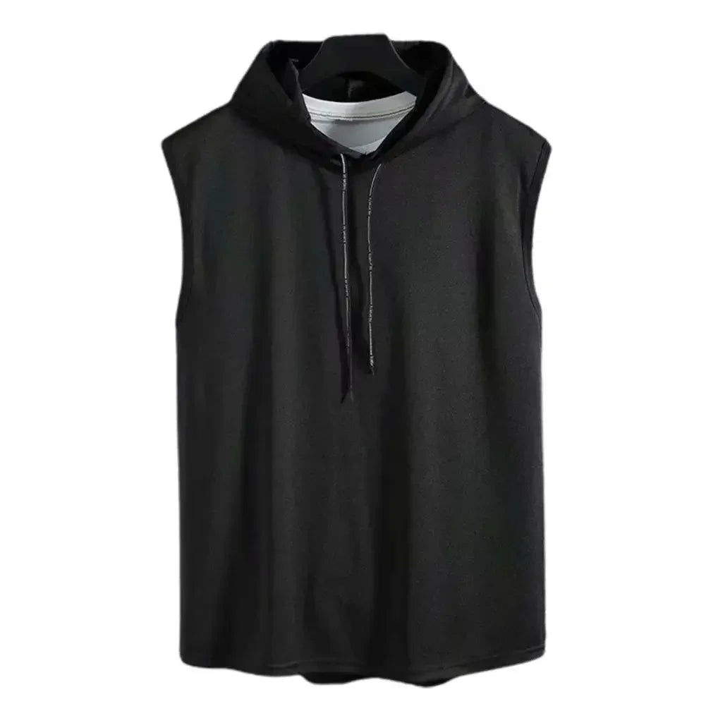 Ice Silk Summer Muscle Hoodie Vest Sleeveless Bodybuilding Gym Workout Fitness Shirt High Quality Vest Hip Hop Sweatshirt Tops