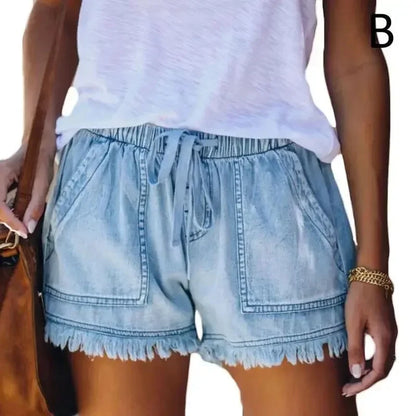 2023 New High Waist Elastic Waist Casual High Waist Slim Shorts Jeans Summer Women&