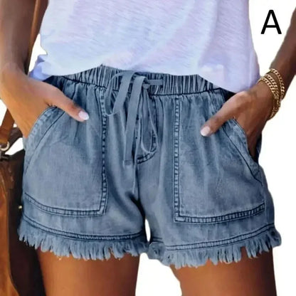 2023 New High Waist Elastic Waist Casual High Waist Slim Shorts Jeans Summer Women&