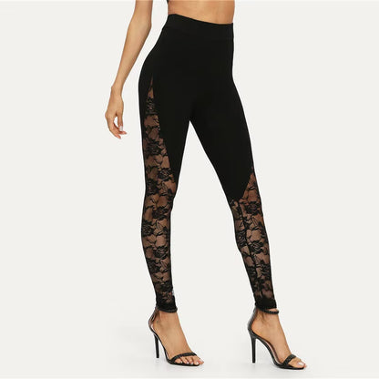 Sexy High Waist Black Lace Leggings Women&