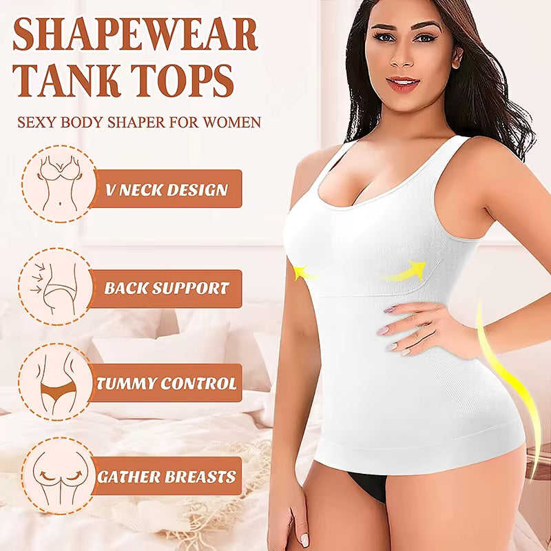 Women Shapewear Classic 2-IN-1 Tank Top with Padded Bra Tummy Control High Elastic Strench Vest Body Shaper Slim up Lift Corset