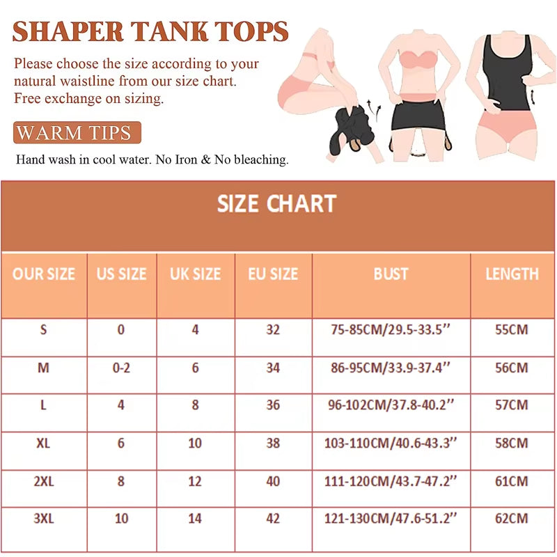 Women Shapewear Classic 2-IN-1 Tank Top with Padded Bra Tummy Control High Elastic Strench Vest Body Shaper Slim up Lift Corset