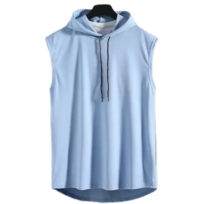 Ice Silk Summer Muscle Hoodie Vest Sleeveless Bodybuilding Gym Workout Fitness Shirt High Quality Vest Hip Hop Sweatshirt Tops