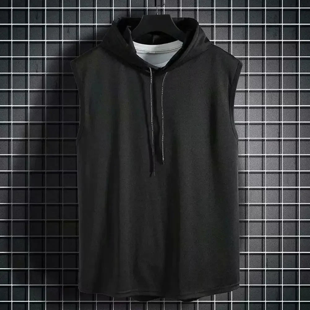 Ice Silk Summer Muscle Hoodie Vest Sleeveless Bodybuilding Gym Workout Fitness Shirt High Quality Vest Hip Hop Sweatshirt Tops