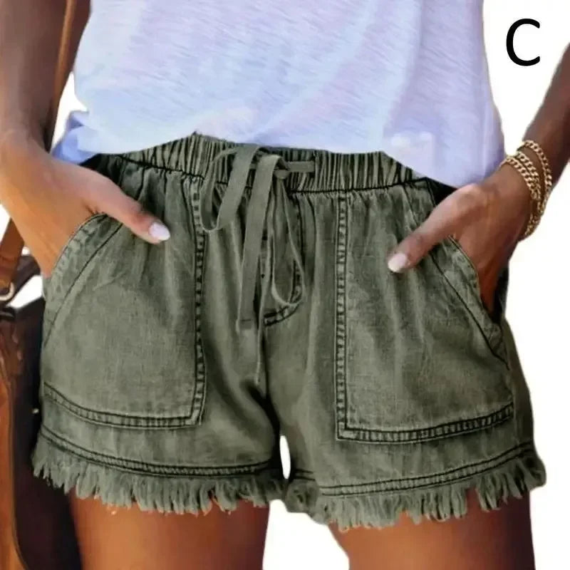 2023 New High Waist Elastic Waist Casual High Waist Slim Shorts Jeans Summer Women&