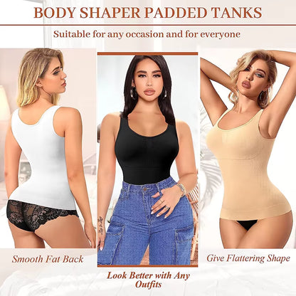 Women Shapewear Classic 2-IN-1 Tank Top with Padded Bra Tummy Control High Elastic Strench Vest Body Shaper Slim up Lift Corset