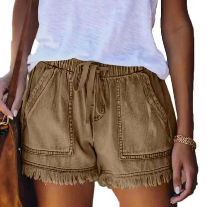 2023 New High Waist Elastic Waist Casual High Waist Slim Shorts Jeans Summer Women&