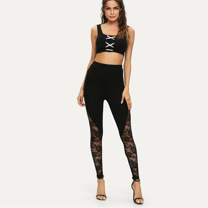 Sexy High Waist Black Lace Leggings Women&