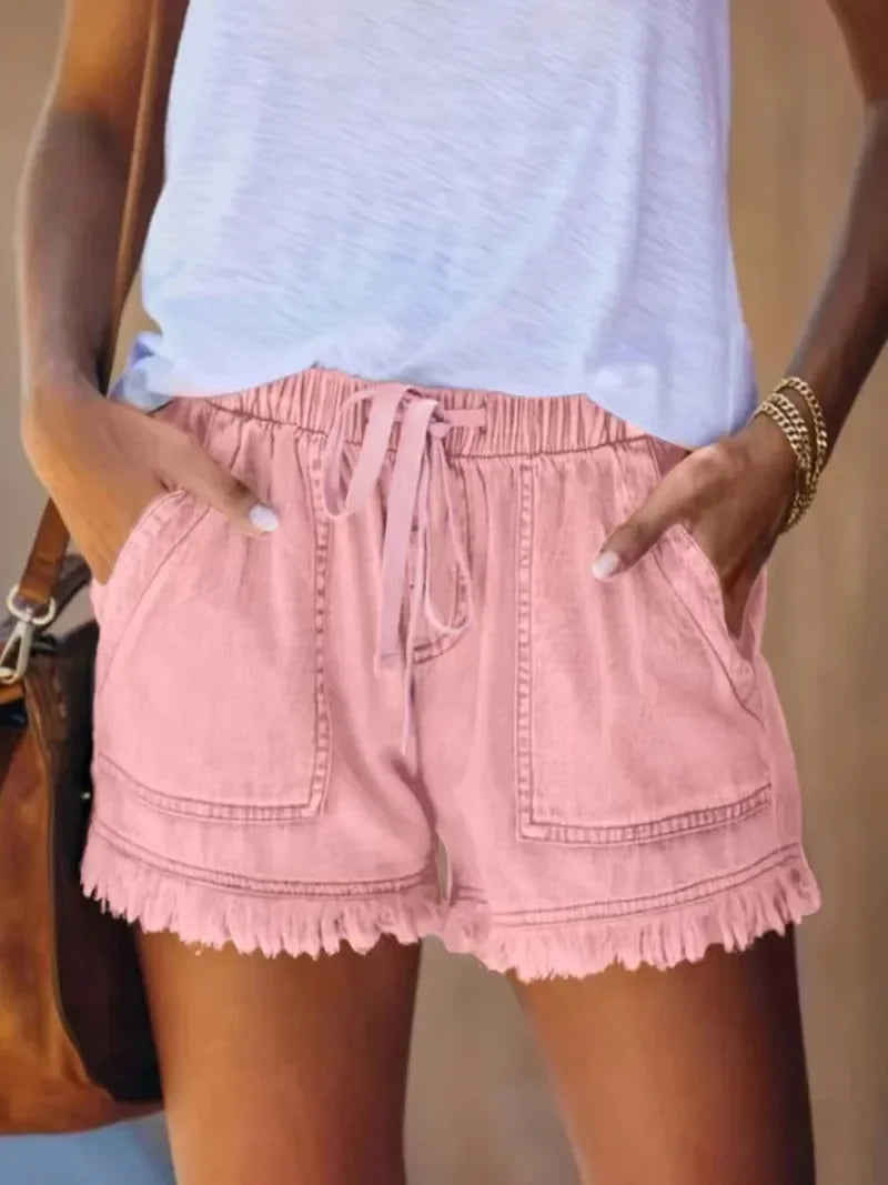 2023 New High Waist Elastic Waist Casual High Waist Slim Shorts Jeans Summer Women&