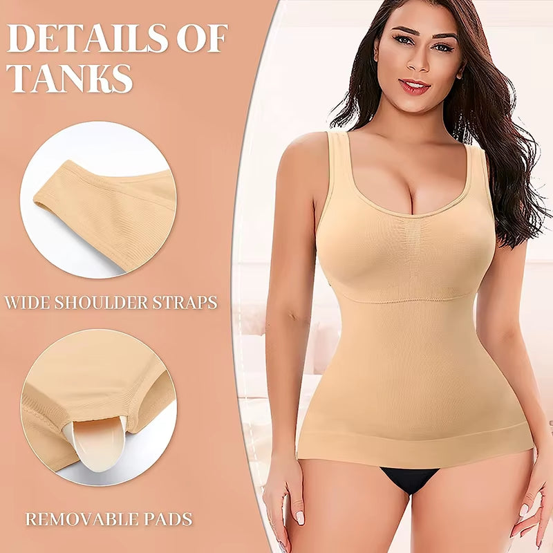 Women Shapewear Classic 2-IN-1 Tank Top with Padded Bra Tummy Control High Elastic Strench Vest Body Shaper Slim up Lift Corset