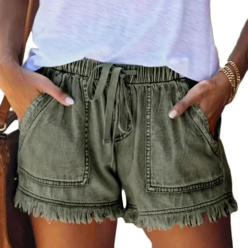 2023 New High Waist Elastic Waist Casual High Waist Slim Shorts Jeans Summer Women&